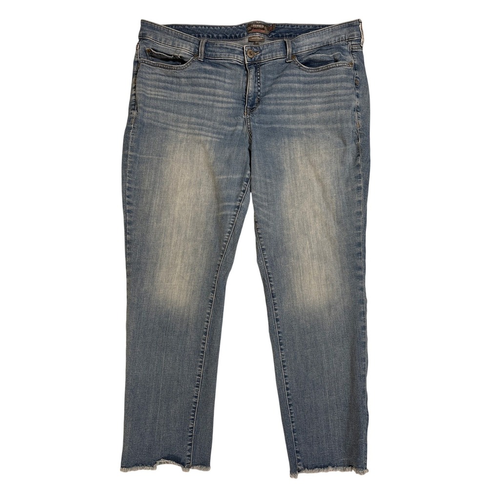 Torrid Boyfriend Straight Jeans 20R Vintage Stretch Medium Wash Raw Hem Blue